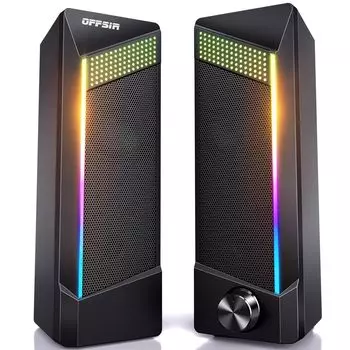 Акустическая система для ПК OFFSIR, игровая акустическая система с USB-подключением и RGB-подсветкой, 2-канальный стереозвук с эффектом погружения и объемным 3D-звуком, разъем AUX, совместимая с Plug Play