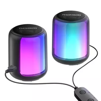 Акустическая система THOMSON PC мощностью 10 Вт с проводным USB-аудиовходом RGB, вертикальная установка каналов (5 Вт*2) легкий, с питанием, bluetooth5.3, компактный, разъем 3,5 мм, 2.0