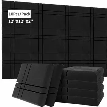 Акустические пенопластовые панели 12 x 12 x 2 Звукопоглощающий настенный коврик для студии KTV Drun Room Звукоизоляционная пенопластовая губка с клейкими лентами 10Pcs чёрный