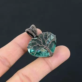 Аква апатит драгоценный камень чистая медная проволока обернутая подвеска ювелирных изделий ручной работы 1.38 Inches цвет морской волны