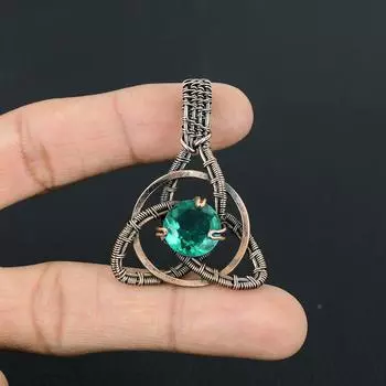 Аква-апатит, драгоценный камень, кулон ручной работы из чистой медной проволоки, уникальный ювелирный кулон 1.97 Inches зелёный