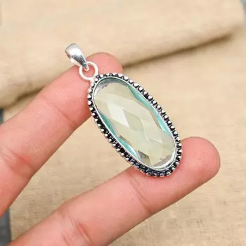 Аква-апатит, драгоценный камень, подвеска из стерлингового серебра 925 пробы ручной работы, ювелирные изделия на Рождество 1.97 Inches зелёный