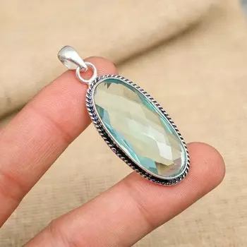 Аква-апатит, драгоценный камень, подвеска из стерлингового серебра 925 пробы ручной работы, ювелирные изделия на День Благодарения 1.97 Inches зелёный