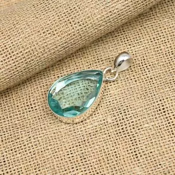 Аква апатит драгоценный камень ручной работы 925 твердый серебряный кулон для свадебного подарка 1.50 Inches синий