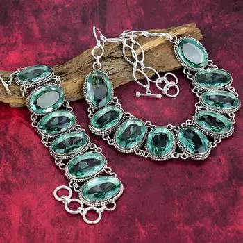 Аква-апатит, драгоценный камень, стерлинговое серебро 925 пробы, браслет и ожерелье, комплект ювелирных изделий для нее, ювелирные изделия ручной работы с регулируемой цепочкой, комплект ювелирных изделий для нее Adjustable With 8 -18 Sil синий