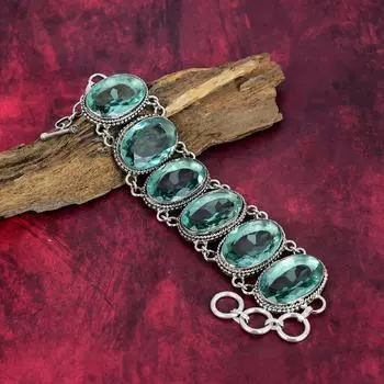 Аква-апатит, драгоценный камень, твердое серебро 925 пробы, ювелирные изделия, браслет, новые ювелирные изделия из драгоценных камней, ювелирные изделия ручной работы для подарка 8 Inches With Adjustable синий