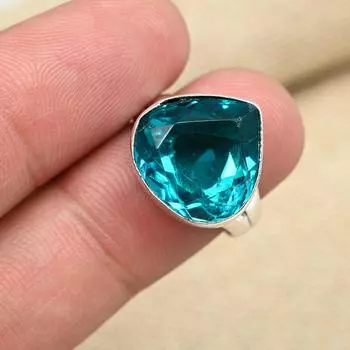 Аква-апатит, драгоценный камень, твердое ювелирное изделие ручной работы из стерлингового серебра 925 пробы, красивое обручальное кольцо для подарков 4 синий