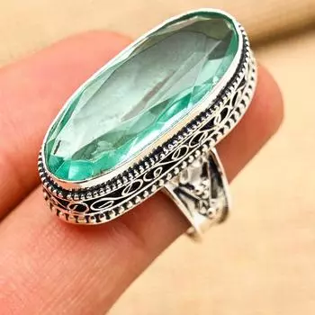 Аква-апатит, драгоценный камень, ювелирное изделие ручной работы из стерлингового серебра 925 пробы, подарки для жены, новое кольцо 4 зелёный