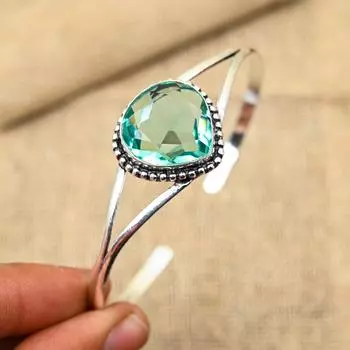 Аква-апатит, драгоценный камень, ювелирные изделия ручной работы из стерлингового серебра 925 пробы, манжеты для свадебного подарка Adjustable синий