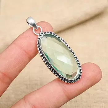 Аква-апатит, драгоценный камень, ювелирные изделия ручной работы, твердый кулон из стерлингового серебра 925 пробы для любви 1.97 Inches зелёный