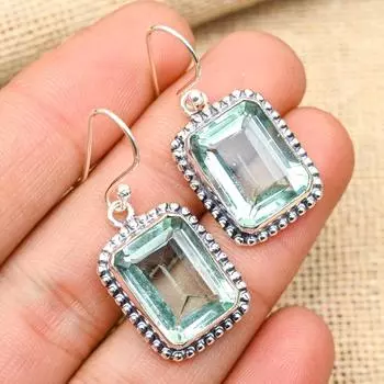 Аква-апатит, драгоценный камень, ювелирные серьги ручной работы из стерлингового серебра 925 пробы для свадебного подарка 1.60 Inches синий