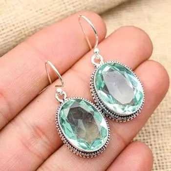 Аква-апатит, драгоценный камень, ювелирные серьги ручной работы из стерлингового серебра 925 пробы для свадебного подарка 1.60 Inches синий