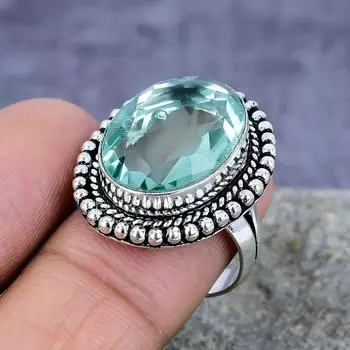 Аква-апатитовый драгоценный камень ручной работы из стерлингового серебра 925 пробы Изысканное кольцо 4 цвет морской волны
