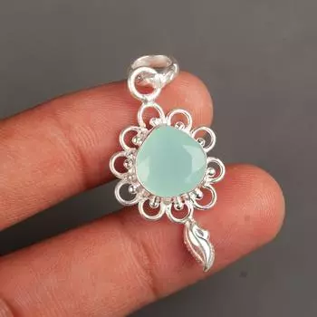 Аква Халцедон Драгоценный Камень 925 Стерлинговое Серебро Ювелирные Изделия Ручной Работы Подвеска 1,80 Подарок PP-4-15