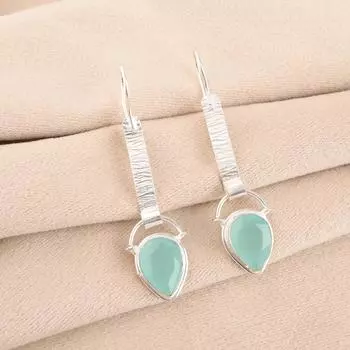 Аква Халцедон Драгоценный Камень 925 Стерлинговое Серебро Ювелирные Изделия Ручной Работы Уникальные Серьги 2.3 EE-166-14