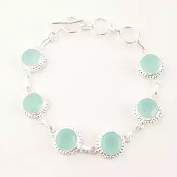 Аква Халцедон Драгоценный камень 925 Стерлинговое серебро Подарок Ювелирное изделие Ручной работы Браслет 9 RB-9-12