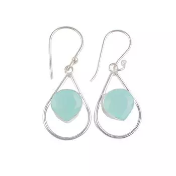 Аква Халцедон Драгоценный Камень 925 Стерлинговое Серебро Изделия Ручной Работы Серьги 1.50 EE-38-14