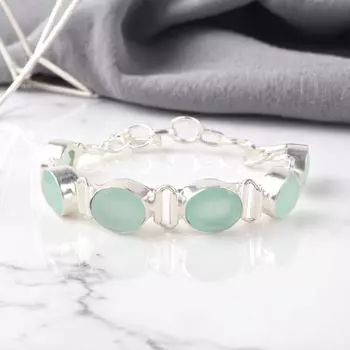 Аква Халцедон Драгоценный Камень 925 Стерлинговое Серебро Ювелирные Изделия Ручной Работы Подарок Браслет 8 RB-4-16