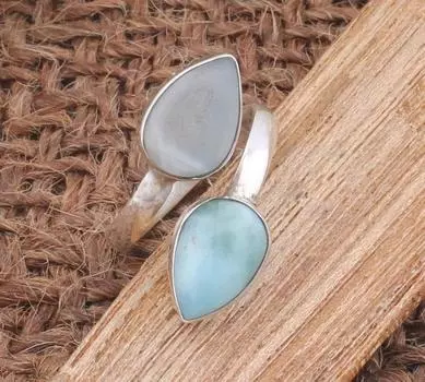 Аква-халцедон, кольцо с драгоценным камнем ларимар, твердое серебро 925 пробы, дизайнерское кольцо ручной работы, эффектное кольцо, кольцо в стиле бохо, подарок на годовщину 6