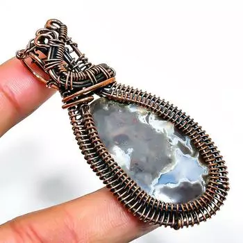 Аква Невада агат драгоценный камень ручная работа медная проволочная подвеска 2.56 2.56 красный