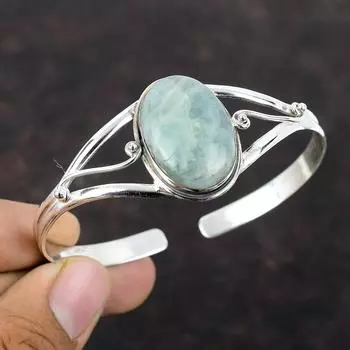 Аквамарин Браслет-манжета Ювелирные изделия из драгоценных камней Стерлингового серебра 925 пробы Браслет Регулируемая манжета Дизайнерские украшения Браслет-манжета ручной работы Подарок для невесты