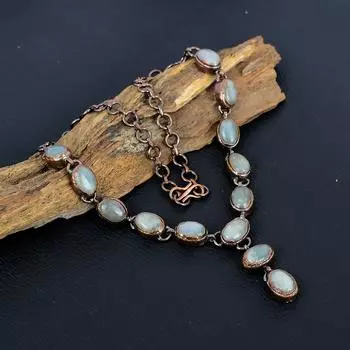 Аквамарин драгоценный камень медь ручной работы гальванопластика ювелирные изделия приятное ожерелье для нее 18 Inches With Adjustable синий