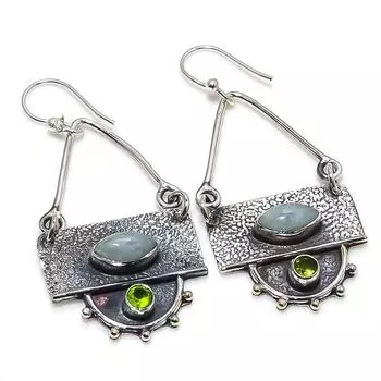 Аквамарин, драгоценный камень перидот, серьги из серебра 925 пробы, ручная работа, 2,17 дюйма JCE481-56