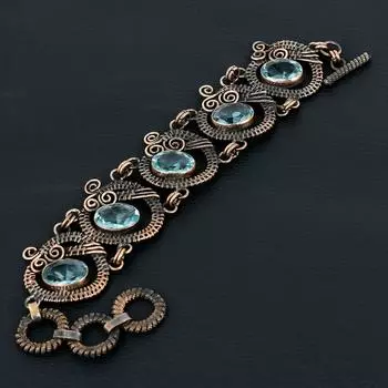 Аквамарин драгоценный камень ручной работы из чистой медной проволоки обернутый браслет ювелирные изделия для женщин 7-8 Inches синий