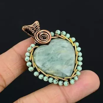 Аквамарин драгоценный камень ручной работы из медной проволоки ювелирные изделия прекрасный кулон в форме сердца для нее 2.17 Inches синий