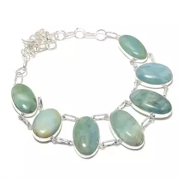 Аквамарин драгоценный камень ручной работы из стерлингового серебра 925 пробы ожерелье 18 дюймов G4s53