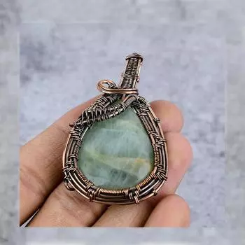 Аквамарин Gemstone Pure Copper Wire Wrap Ювелирная подвеска ручной работы 2.56 inches синий