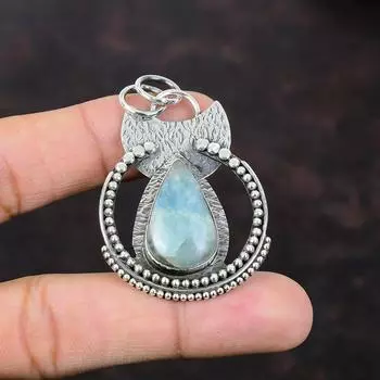 Аквамарин Подвеска Стерлингового Серебра 925 Подвеска Ювелирные Изделия Из Драгоценных Камней Дизайнер Подвеска Элегантный Ювелирный Подарок Для Матери Ювелирные Изделия Ручной Работы В Стиле Бохо