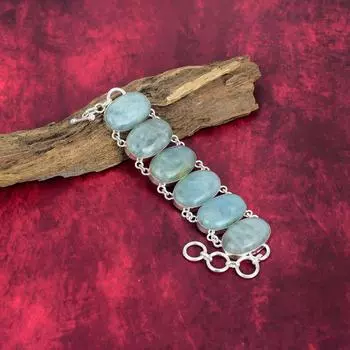 Аквамарин ручной работы новейший дизайн ювелирных изделий браслет, 925 цельный стерлинговый серебряный браслет с драгоценными камнями, подарок для матери Adjustable with 8 inches синий