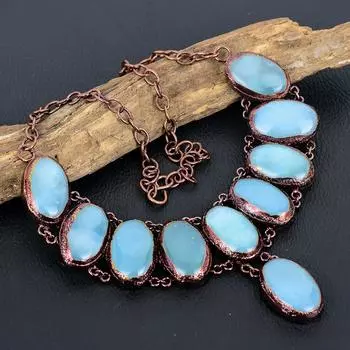 Аквамариновое ожерелье, ювелирные изделия из драгоценных камней, медное гальваническое ожерелье, регулируемая цепочка ручной работы, ожерелье, подарок для жены, ювелирные изделия 18 Inches With Adjustable синий