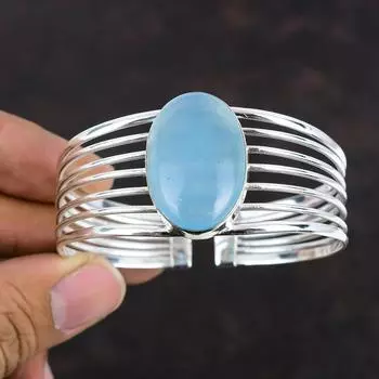 Аквамариновый браслет с драгоценными камнями, браслет-манжета из стерлингового серебра 925 пробы, регулируемый браслет, браслет ручной работы, аквамариновые украшения, подарки на помолвку