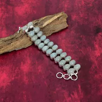 Аквамариновый браслет, ювелирные изделия, браслет из стерлингового серебра 925 пробы с драгоценными камнями, ювелирные изделия ручной работы, на День памяти Adjustable with 8 inches синий