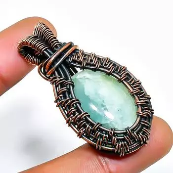 Аквамариновый драгоценный камень, ручная работа, медная проволочная подвеска, 1,77 дюйма 1.77 синий