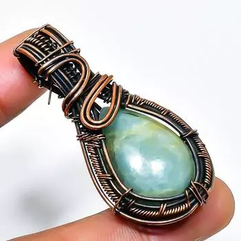 Аквамариновый драгоценный камень, ручная работа, медная проволочная подвеска, 1,77 дюйма 1.77 синий