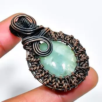 Аквамариновый драгоценный камень, ручная работа, медная проволочная подвеска, 1,77 дюйма 1.77 синий