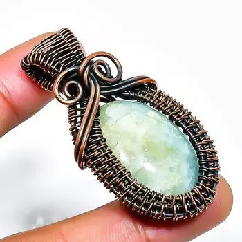 Аквамариновый драгоценный камень, ручная работа, медная проволочная подвеска, 1,77 дюйма 1.77 синий