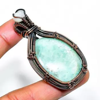 Аквамариновый драгоценный камень, ручная работа, медная проволочная подвеска, 2,36 дюйма 2.36 синий