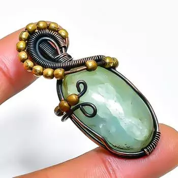 Аквамариновый драгоценный камень, ручная работа, медная проволочная подвеска, 1,77 дюйма 1.77 синий