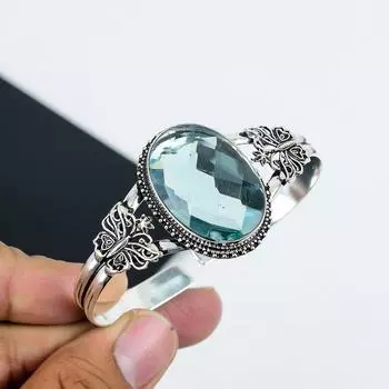 Аквамариновый драгоценный камень ручной работы из стерлингового серебра 925 пробы, аквамариновый браслет, для жены, унисекс-браслет, подарки на День отца 6 синий