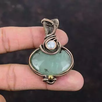 Аквамариновый кулон, медная проволока, кулон, Радужный кулон с лунным камнем, медные украшения ручной работы, новый кулон, кулон с драгоценным камнем для подарка