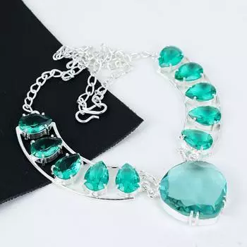 Аквамарлин драгоценный камень ручной работы 925 пробы серебро гальванопластика ожерелье, зеленый апатит серебро для жены унисекс кулон праздничные подарки 20 синий