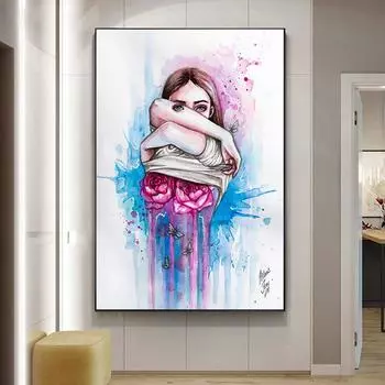 Акварель абстрактный цветок женский холст искусство плакат и эстамп популярное искусство девушка холст картина украшение дома уличное искусство 21cm30cm NoFrame
