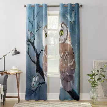 Акварель Белая Сова Оконная Штора Для Детской Комнаты Домашние Жалюзи Шторы Для Гостиной Спальни Оконные Шторы 135W x 60H(cm) x1