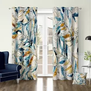 Акварель бежевый лист цветок винтажные шторы на окна жалюзи для гостиной детской спальни ванной кухни двери домашнего декора2 шт. W65X60H(cm)X2Pcs&Hook