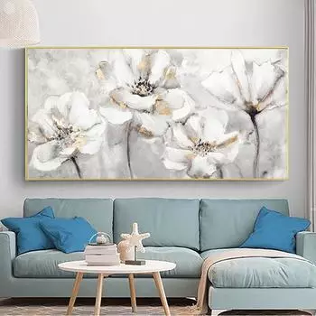 Акварель Цветок Печать Плакатов Холст Картина Белый и Золотой Современный Офис 21cm30cm NoFrame