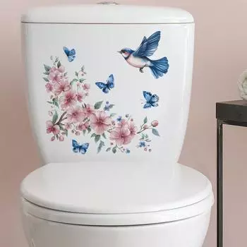 Акварель Цветок Птица Туалет Ванная Комната Туалет с Украшениями Дома Наклейки Самоклеящиеся 29*29CM/fun-m231